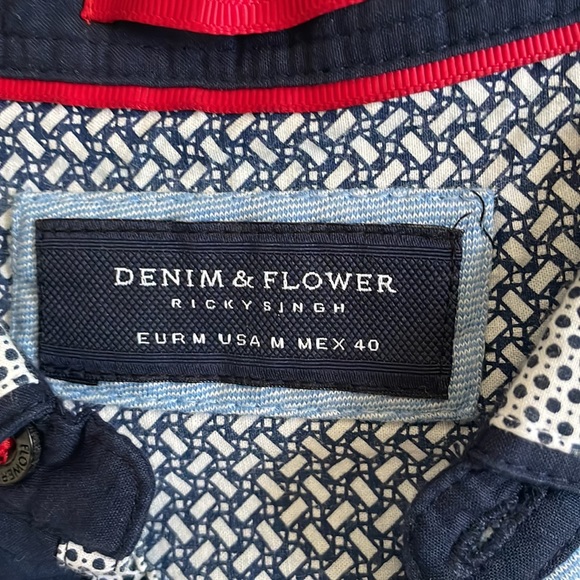 Denim & Flower Mens Cotton Polo (Light Blue/Navy Blue/White) - Picture 2 of 5